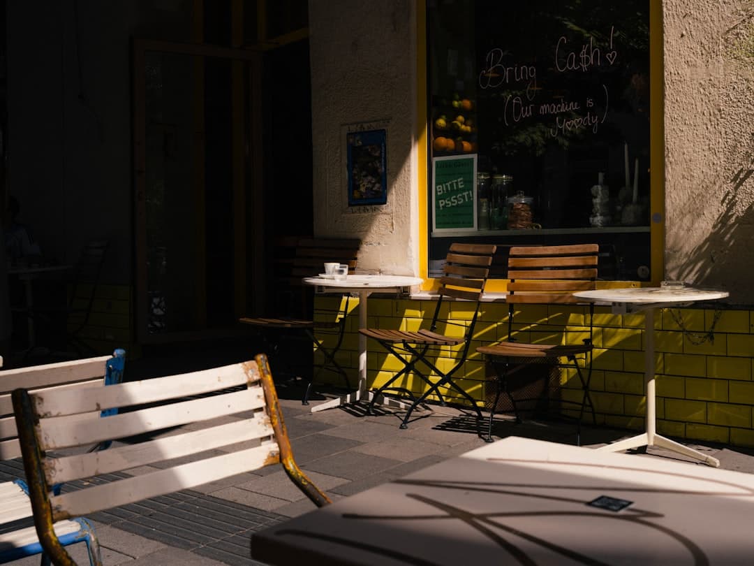 An empty restaurant in morning light.
